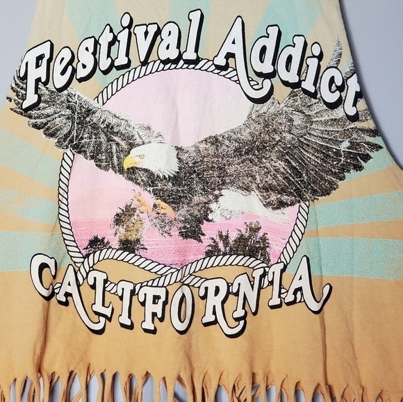 Forever 21 Shirt Womens Small Gold Yellow Boho Fringe Festival - Picture 8 of 9